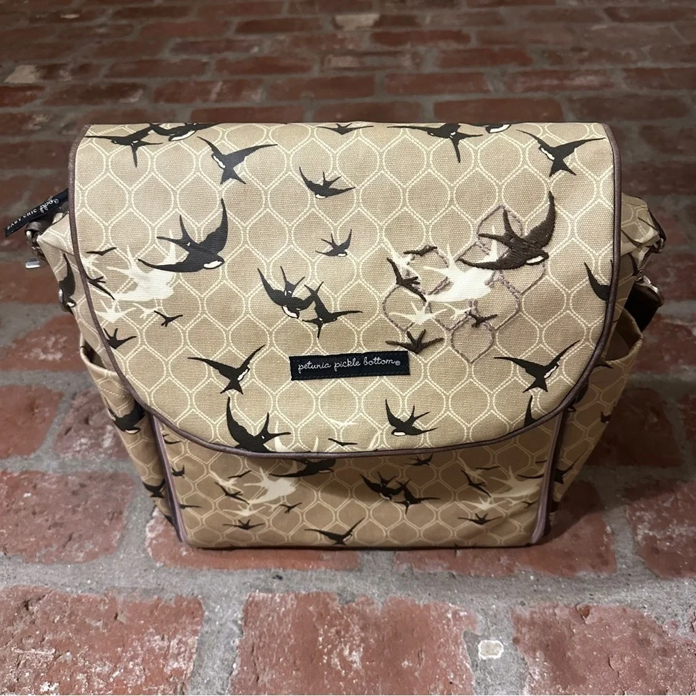 Petunia Pickle Bottom Diaper Bag Coated Canvas Swallow Bird Design One Strap